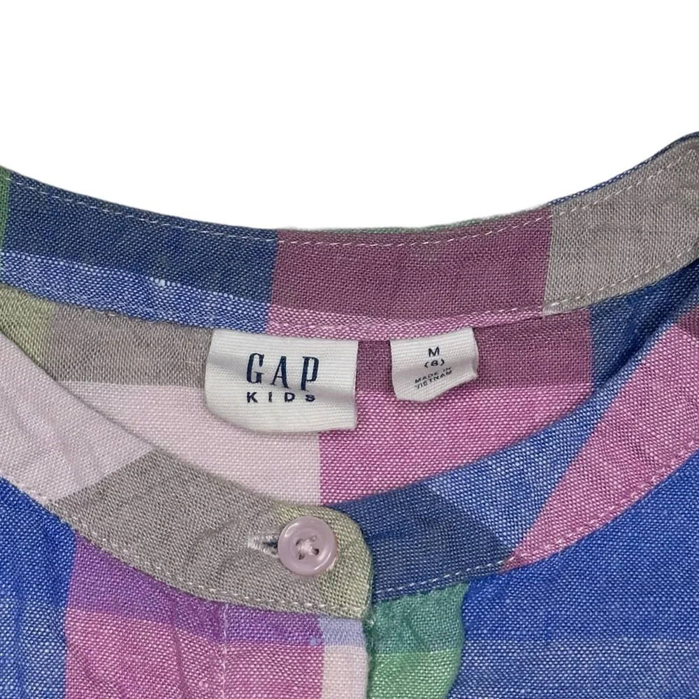 Gap Linen Blend Plaid Button Up Top